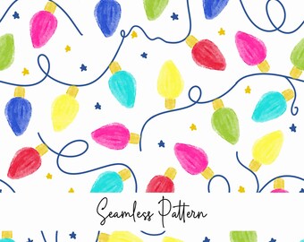 Christmas Lights seamless file, Christmas Scrapbooking, Christmas Wallpaper, Fabric Pattern, Commercial Use