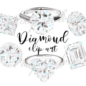 Clipart diamonds, diamond ring, watercolor diamond, engagement ring, rhinestones, gems, jewelry, wedding, commercial use