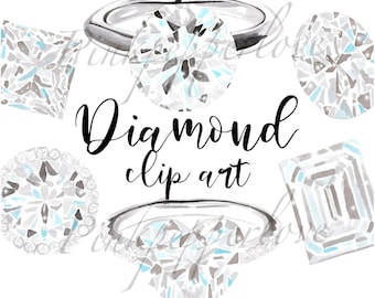 Clipart diamonds, diamond ring, watercolor diamond, engagement ring, rhinestones, gems, jewelry, wedding, commercial use