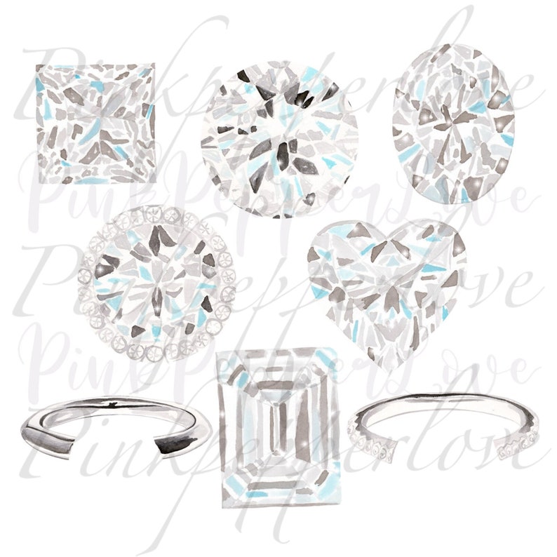 Clipart Diamonds, Diamond Ring, Watercolor Diamond, Engagement Ring ...