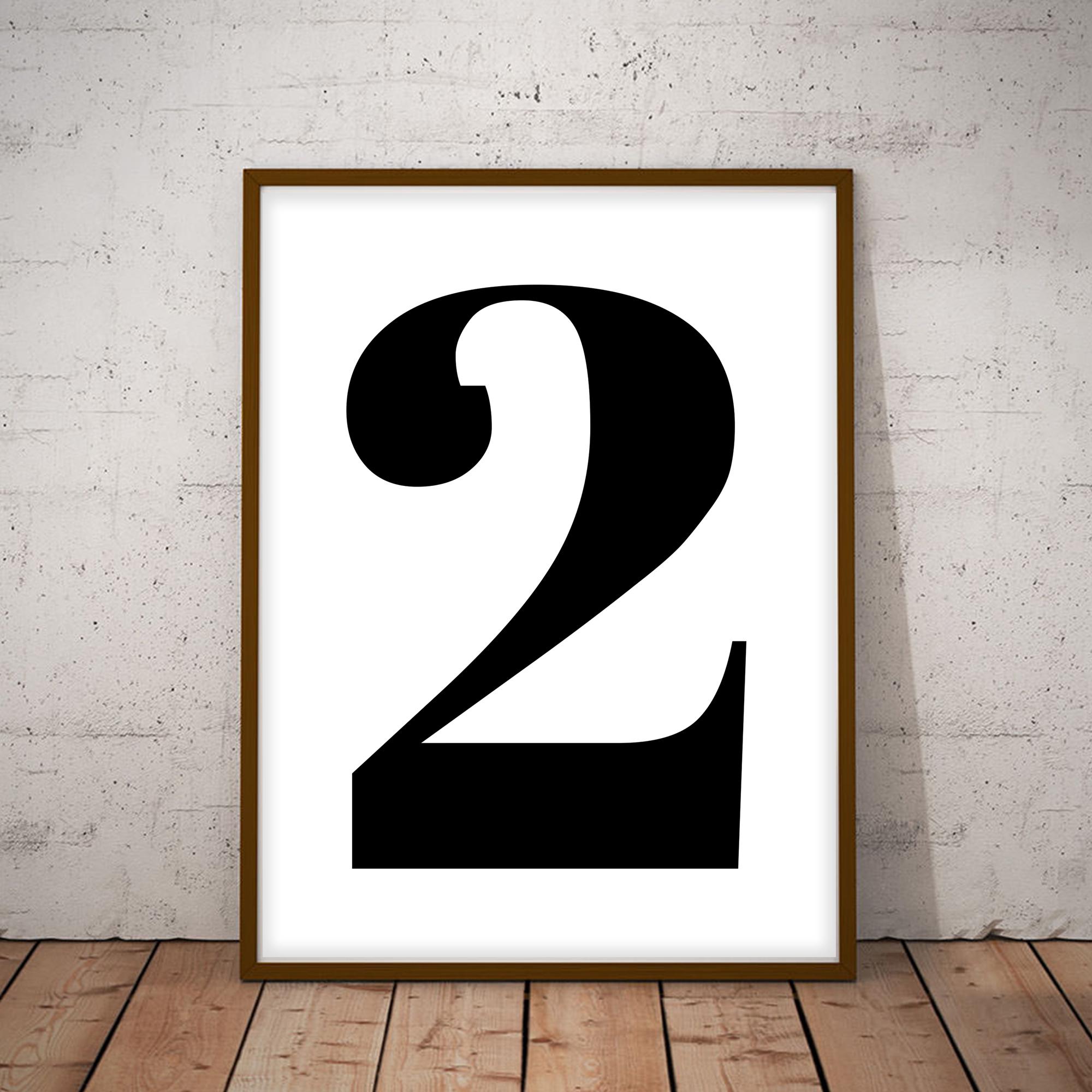 Printable Number 2, Number Two Poster, Black and White Number 