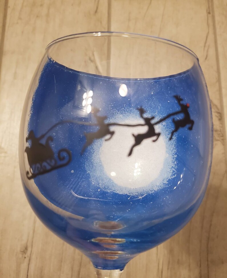 Santa sleigh wine glass Christmas wine glass Santa wine Etsy