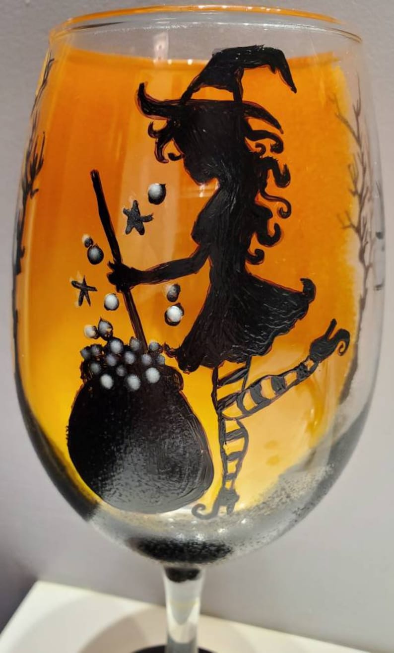 Halloween wine glass witch wine glass spooky wine glass Etsy
