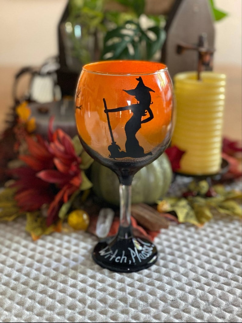 Halloween wine glass witch wine glass spooky wine glass Etsy