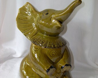 Olive Green Circus Elephant Cookie Jar by Doranne Pottery, California