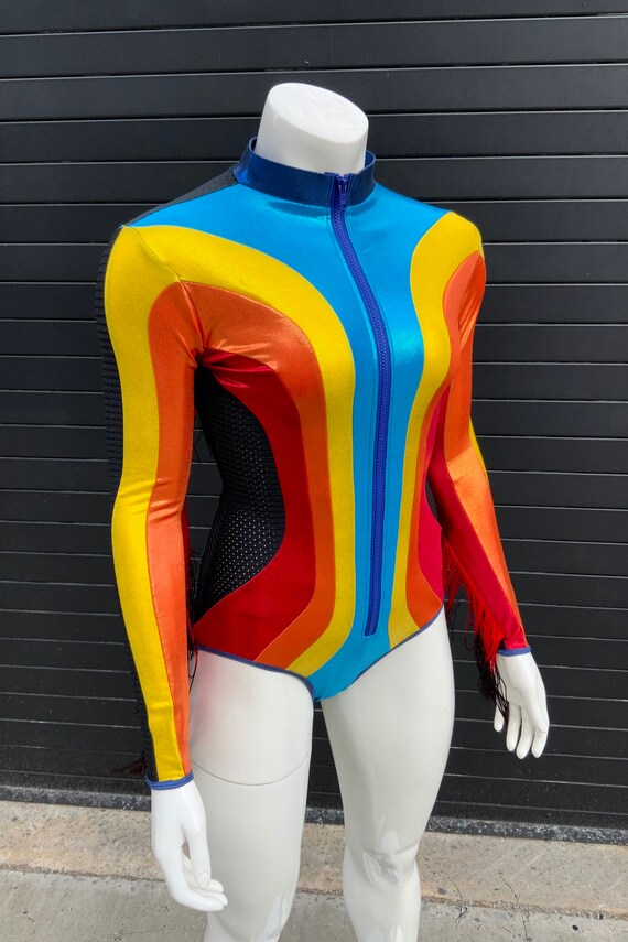 Retro Leotard With Black Athletic Mesh & Ombré Fringe Burning - Etsy