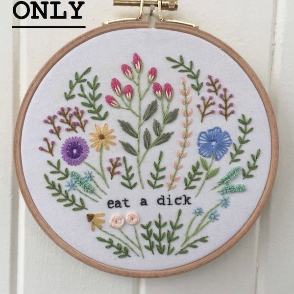 rude subversive embroidery EAT A DICK SAMPLER floral bouquet // pdf digital download only