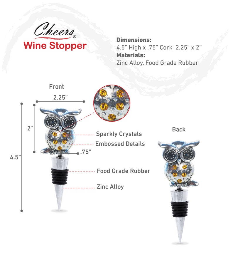 Cheers Owl Metal Wine Stopper Elegant Vacuum Seal Reusable Etsy