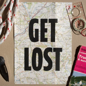 Get Lost Original Linocut Print on OS Map image 1