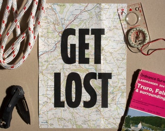 Get Lost — Original Linocut Print on OS Map