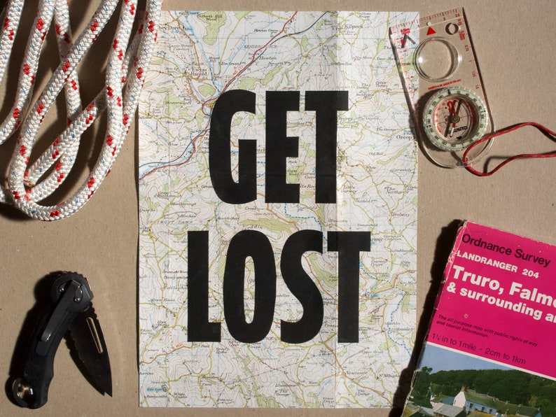 Get Lost Original Linocut Print on OS Map image 1