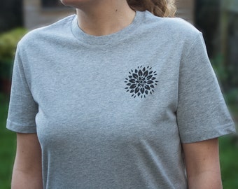 Flower Block Print T-shirt — Linocut design on organic Stanley/Stella unisex t-shirt —  Grey and white colour