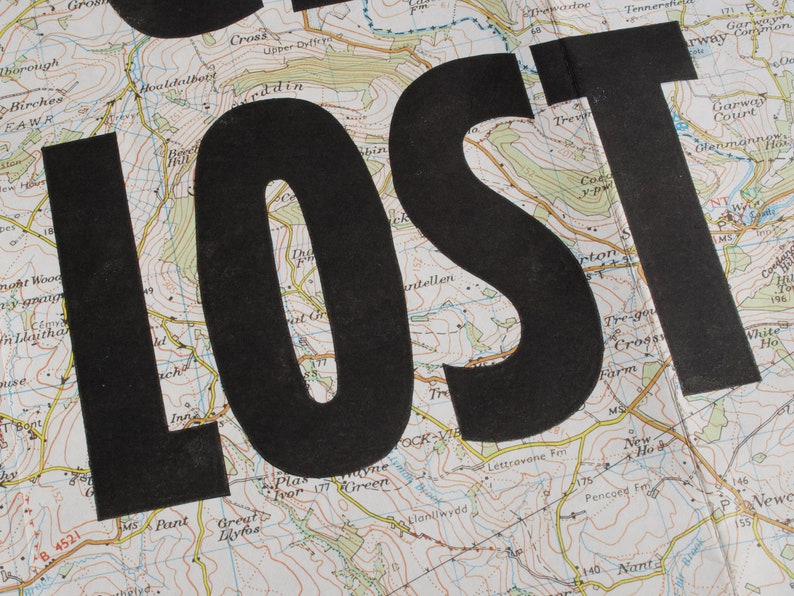 Get Lost Original Linocut Print on OS Map image 4