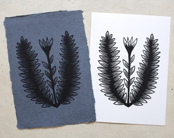 Succulents linocut print | A6 handmade art print