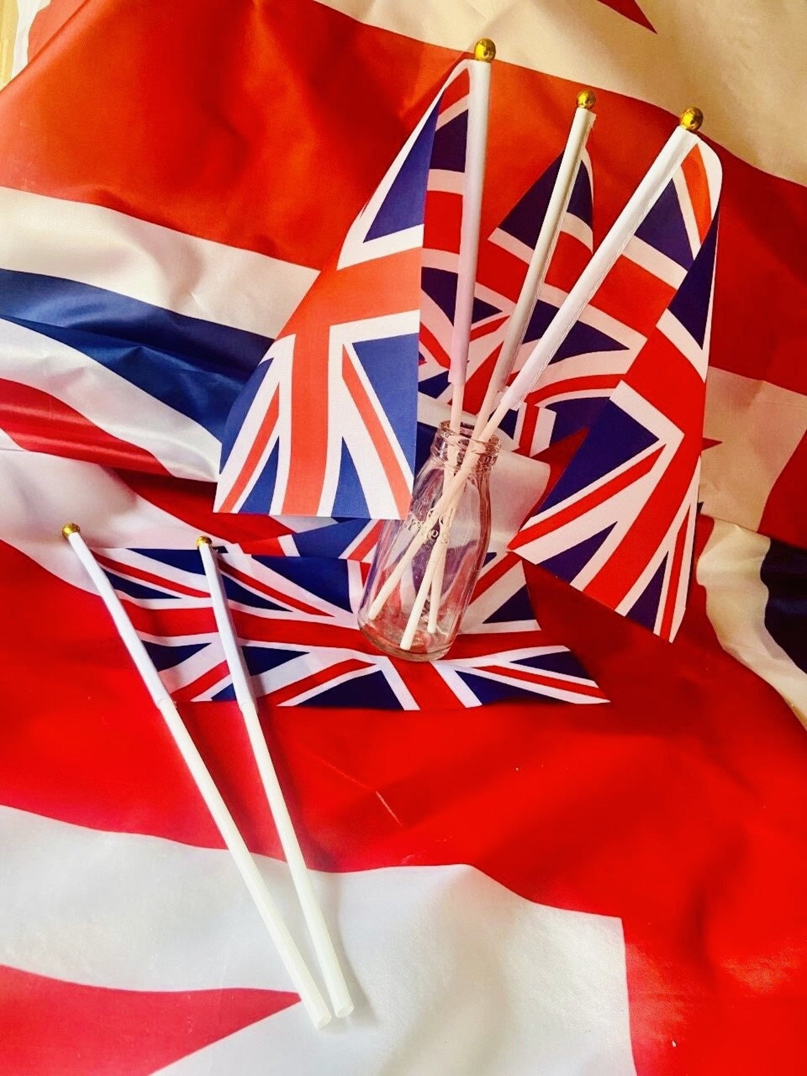 10 X Union Jack Hand Flags White Pole With Gold Ball Tip and Etsy UK