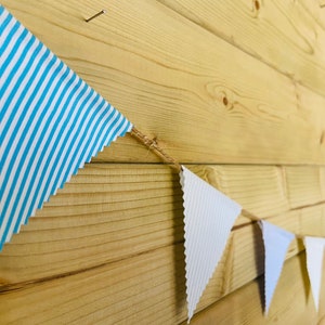 Mini Bunting - Candy Stripe Mixed Colour Double Sided Cotton Fabric Miniature Bunting with String Detail Pretty Rustic Lovely 12 Flag 1.8m