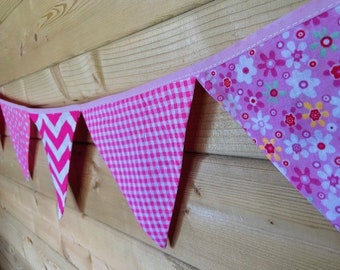 Pink Fabric Bunting - Floral, Polka Dot, Chevron, Nursery Decor (3.3m / 10.5ft)