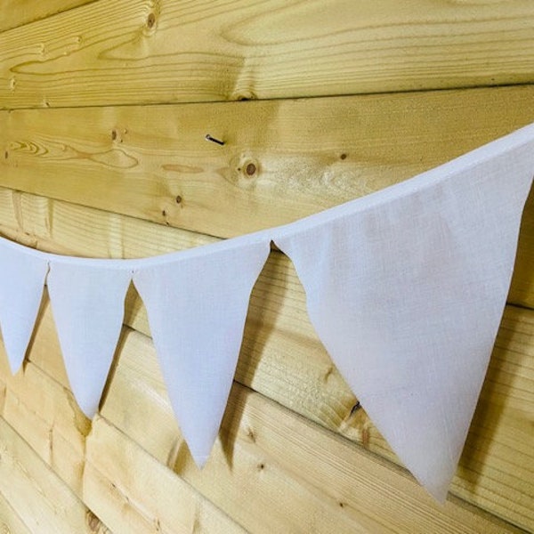 White Bunting made from cotton fabric with matching binding perfect for weddings christenings and any room or event 12 flags 3.3m / 10.5ft