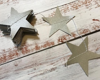 Gold or Silver Glitter Shimmer Card Star Garland - 4m Shimmering Party Bunting