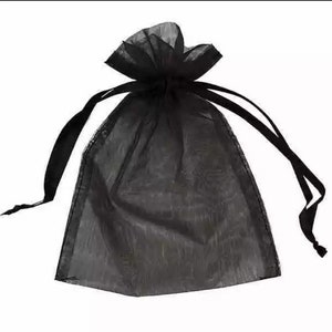 ORGANZA BAGS Tessuto nero con cravatte pull in confezioni da 25 perfette per bomboniere da sposa e da festa, regalo, dolci gioielli e altro 9x12cm immagine 1