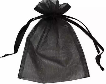 ORGANZA BAGS - Black Fabric With Pull Ties In Packs Of 25 Perfect for Wedding And Party Favours, Gift, Sweets Jewellery And More 9x12cm