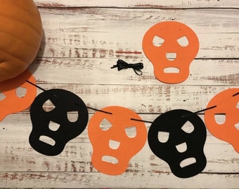 Halloween Bunting Skull Design Feltro nero e arancione resistente alle intemperie (4 di ciascuno) con stringa di nastro nero 6 - 8 ft Decorazione perfetta per Halloween