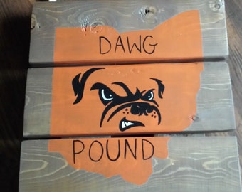 Cleveland Browns Dawg Pound Reclaimed Wood Sign, Wall Art, Wall Hanging, Cleveland, Sports Signs