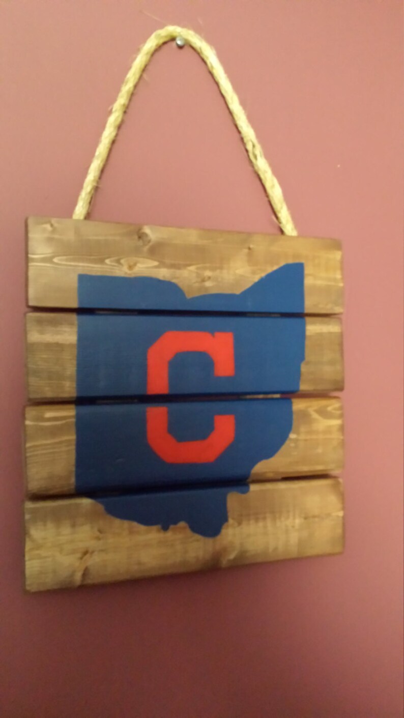 Cleveland Indians Ohio Wall Hanging, Reclaimed Wood, Wall Art, Hand