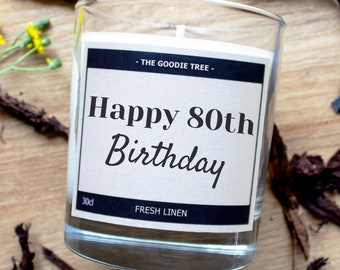 Happy 80th Birthday Scented Candle - Free UK Delivery- Free Gift Box - Birthday Gift Idea