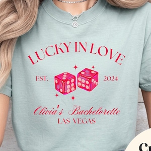 Lucky in Love Bachelorette Shirts, Custom Las Vegas Bach Tees, Poker Dice Bachelorette Party Tshirts, Drink and Dice Shirt Bach Club