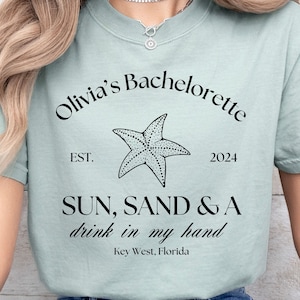 Beach Bachelorette Party Shirt, Sun Sand and a Ring on my Hand, Custom Bachelorette Shirt, Beach Bride, Bridesmaid Proposal, Bach Club Shirt