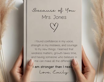 Personalized Teacher Notebook Gift, Custom Teacher Appreciation Journal, Because of You, Professor Thank You Gift, End of Year Teacher Gift