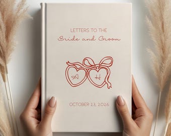 Personalized Wedding Guest Book, Letters to the Bride and Groom, Heart Locket Coquette Bow, Wedding Keepsake, Custom Locket Memory Journal