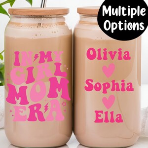 Girl Mom Era Tumbler with Lid and Straw, Girl Mom, Boy Mom Glass Can 16oz, Mom Tumbler, Mom Glass Tumbler, Glass Coffee Cup, Iced Coffee Cup