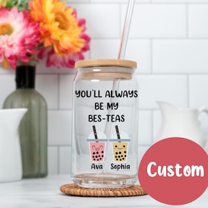 Best-tea gift, custom bestie 16oz glass can, personalized best friend gift, friendship mug, Bestie bday Gift, Best Friend Iced Coffee Cup