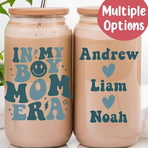 Boy Mom Era Tumbler with Lid and Straw, Girl Mom, Boy Mom Glass Can 16oz, Mom Tumbler, Mom Glass Tumbler, Glass Coffee Cup, Iced Coffee Cup