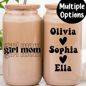 Girl Mom Tumbler with Lid and Straw, Girl Mom Cup, Boy Mom Glass Can 16oz, Mom Tumbler, Mom Glass Tumbler, Glass Coffee Cup, Iced Coffee Cup