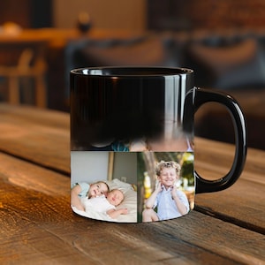 Personlig färgskiftande mugg - Mugg med flera foton - 300 ml kaffemugg - Lägg till upp till 5 foton - För kaffeälskaren