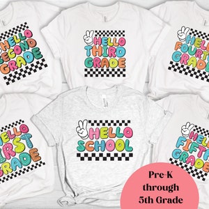 Pre-K bis 5.Klasse Shirts, Zurück in der Schule Shirt, erster Schultag, dritte Klasse Shirt, Hallo Schule, 3.Klasse Schulshirt für Mädchen