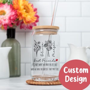 Beste vriend ijskoffiekop, gepersonaliseerde beste vriend glazen beker, aangepaste beste vriend glazen beker voor beste vriend cadeau voor bestie glazen blikje