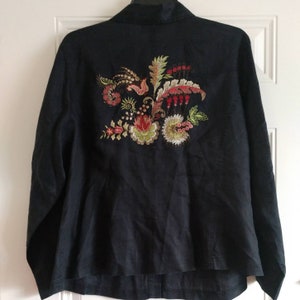 New York City Design Co. sz 2X 100% ramie exclusive of decoration floral embroidered long sleeve button down lightweight black shirt jacket