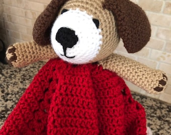 Red Puppy Lovey, Puppy Dog Baby Shower Gift, Handmade Crochet Lovey, Stuffed Puppy Dog Lovey Birthday Present