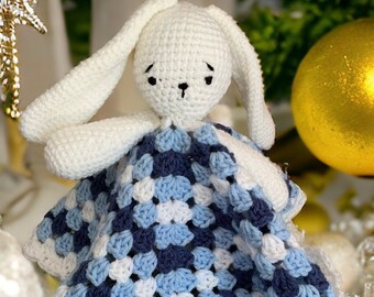 Bunny Lovey, Baby Shower Gift, Handmade Bunny  Lovey, Crochet Animal Lovey, Stuffed Rabbit Lovey, Stuffed Animal Blanket, Crochet Baby Bunny