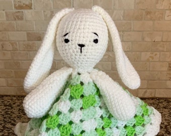 Bunny Lovey, Baby Shower Gift, Handmade Bunny  Lovey, Crochet Animal Lovey, Stuffed Rabbit Lovey, Stuffed Animal Blanket, Crochet Baby Bunny