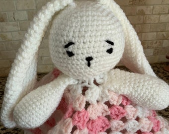 Bunny Lovey, Baby Shower Gift, Handmade Bunny  Lovey, Crochet Animal Lovey, Stuffed Rabbit Lovey, Stuffed Animal Blanket, Crochet Baby Bunny