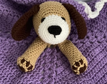 Purple Puppy Lovey, Amigurumi Puppy, Puppy Baby Gift, Stuffed Doggy Lovey, Crochet Dog Lovey, Dog Plushie Stuffed Toy Birthday Gift