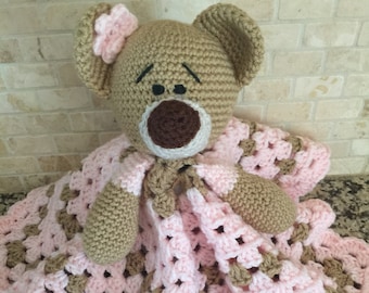 Teddy Bear Lovey, Baby Shower Gift, Handmade Bear Lovey, Crochet Animal Lovey, Stuffed Bear Lovey, Stuffed Animal Blanket, Crochet Baby Bear