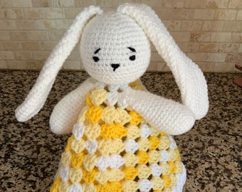 Bunny Lovey, Baby Shower Gift, Handmade Bunny  Lovey, Crochet Animal Lovey, Stuffed Rabbit Lovey, Stuffed Animal Blanket, Crochet Baby Bunny
