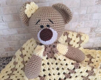 Yellow Teddy Bear Lovey, Stuffed Teddy Bear, Baby Shower Gift