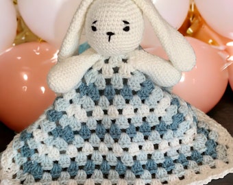 Bunny Lovey, Baby Shower Gift, Handmade Bunny  Lovey, Crochet Animal Lovey, Stuffed Rabbit Lovey, Stuffed Animal Blanket, Crochet Baby Bunny